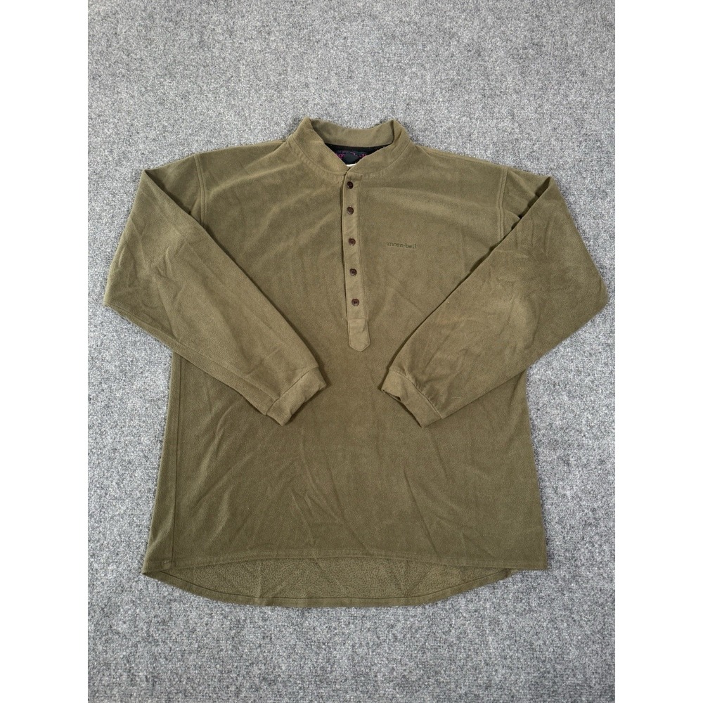 VTG 90s Montbell 1/4 Button Long Sleeve Fleece Mens Size XL Green Hiking Outdoor